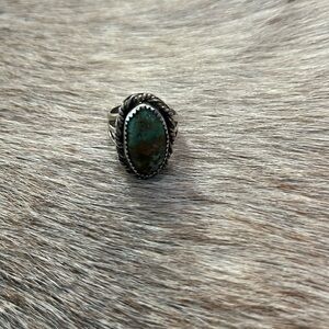 Navajo Sterling Silver Ring Rope Border and Handmade Bezel Sz 6.5 Signed ES